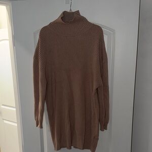 Cozy Tan oversized turtleneck sweater/dress